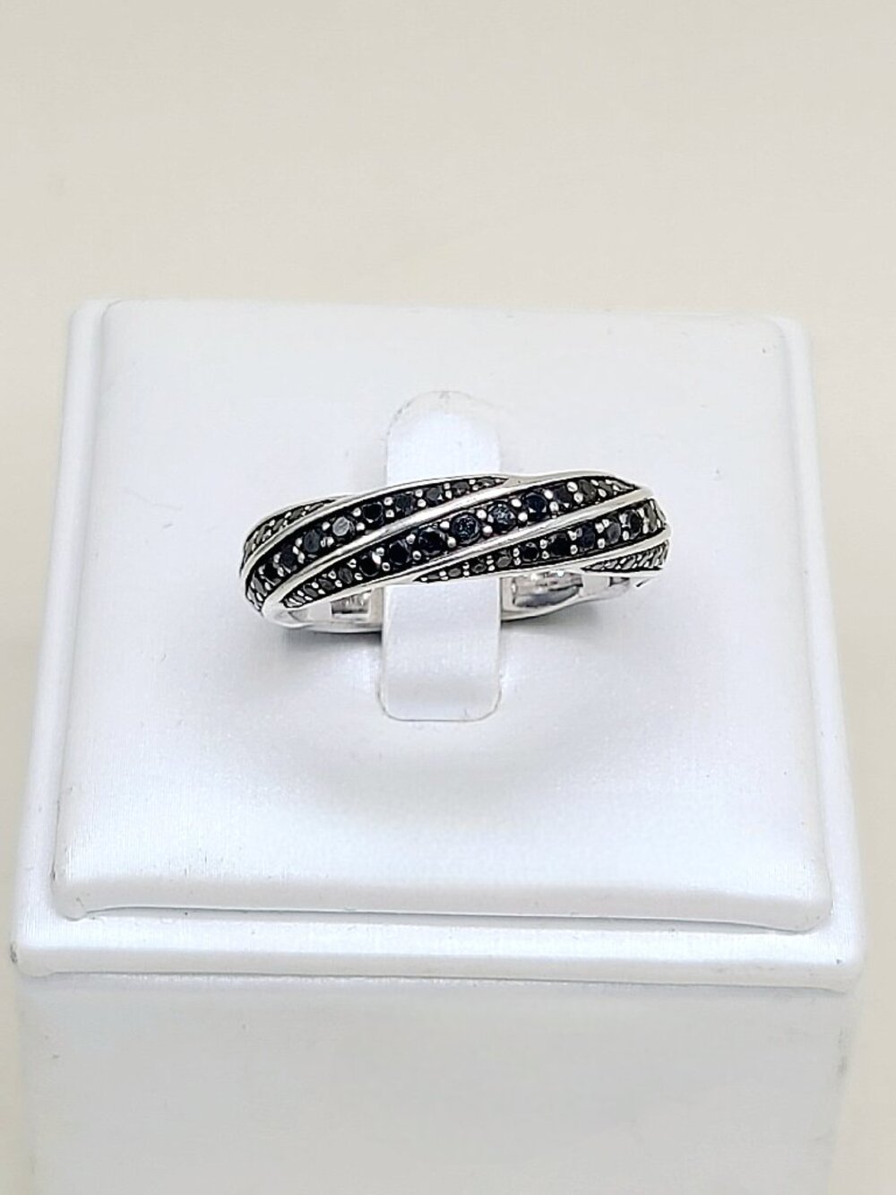 David Yurman Cable Edge Band Ring w/ Pavé Black Diamonds - 6mm - Size 10